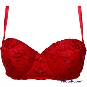 Red Bra with Fixed Cups Removable Adjustable Straps 36C